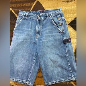 Tommy Hilfiger Tommy Jeans Carpenter Blue Denim Shorts - Leather patch